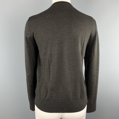 DRIES VAN NOTEN Size S Grey Merino Wool Blend Sequin Collar Zip Cardigan