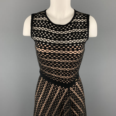 ESCADA Taille S Robe évasée sans manches en maille rayée noire