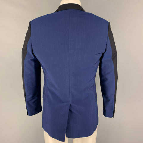KENZO Size 38 Black Blue Color Block Wool Mohair Notch Lapel Sport Coat
