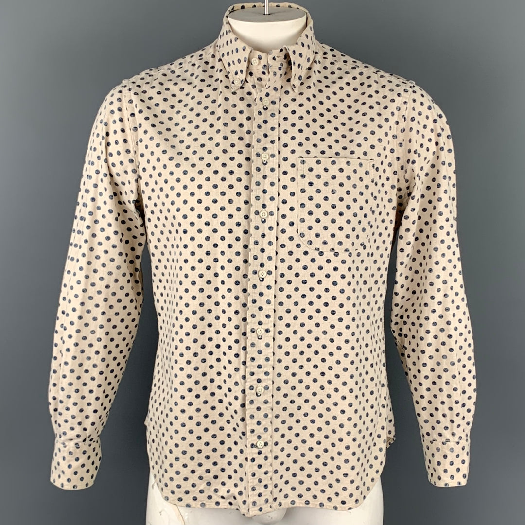 GITMAN VINTAGE Size L Beige & Navy Dot Print Cotton / Linen Long Sleeve Shirt