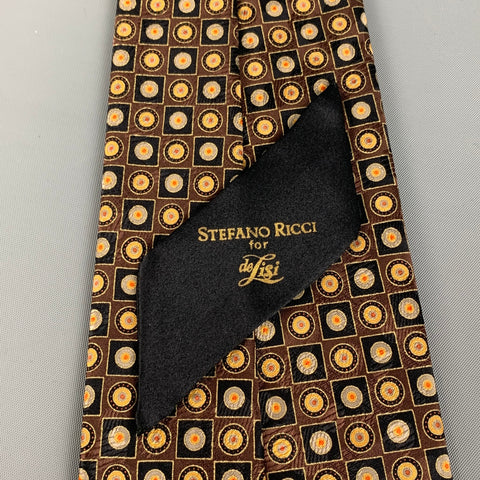 STEFANO RICCI Corbata de seda con lunares marrón dorado