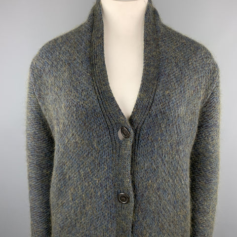 JIL SANDER Size 10 Blue & Green Cashmere Blend Chunky Oversized Cardigan