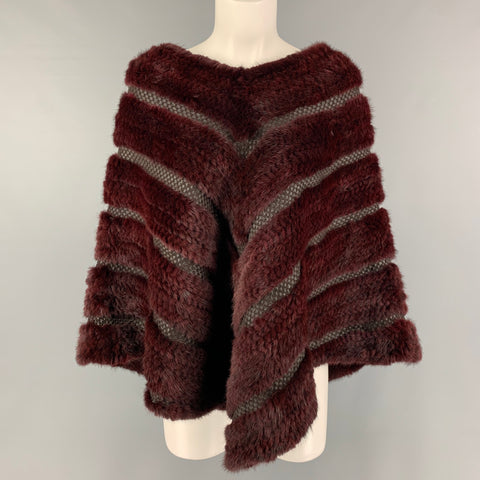 VINTAGE Taille Unique Bordeaux Vison Tissé Poncho Cape