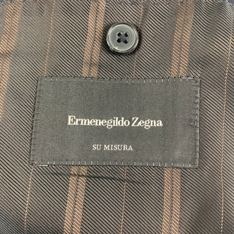 ERMENEGILDO ZEGNA Size 38 Navy & Brown Stripe Wool Notch Lapel Suit