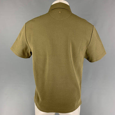 VALENTINO Size S Olive Viscose Polyester Hidden Placket Polo