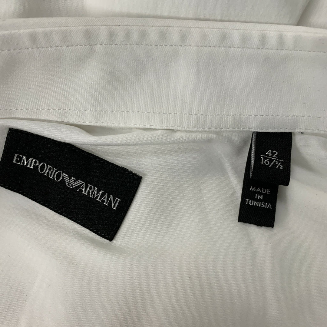 EMPORIO ARMANI Size L White Solid Cotton Button Up Long Sleeve Shirt