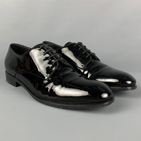 GIORGIO ARMANI Size 12.5 Black Patent Leather Lace Up Shoes
