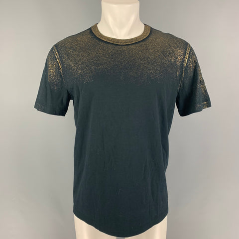 GUCCI FW 13 Size S Black Gold Metallic Cotton Crew-Neck T-shirt