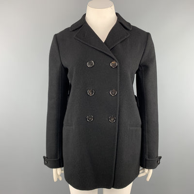 JIL SANDER Size 10 Black Cashmere Flannel Double Breasted Knit Coat