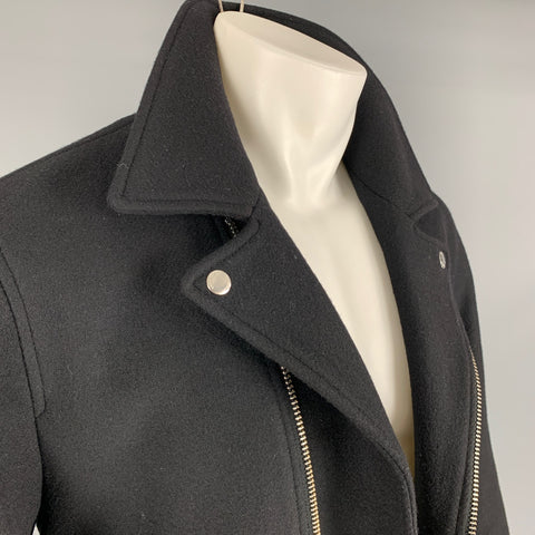 THE KOOPLES Size M Black Solid Wool Blend Biker Coat