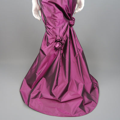 RICHARD TYLER Size 10 Purple Silk Taffeta Gathered Rosette Gown