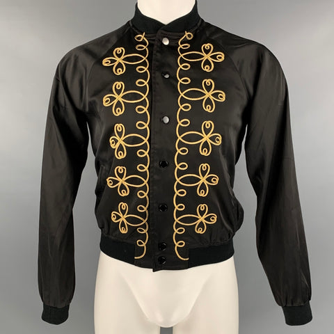 SAINT LAURENT Taille M Veste Bomber en Coton Brodé Or Noir