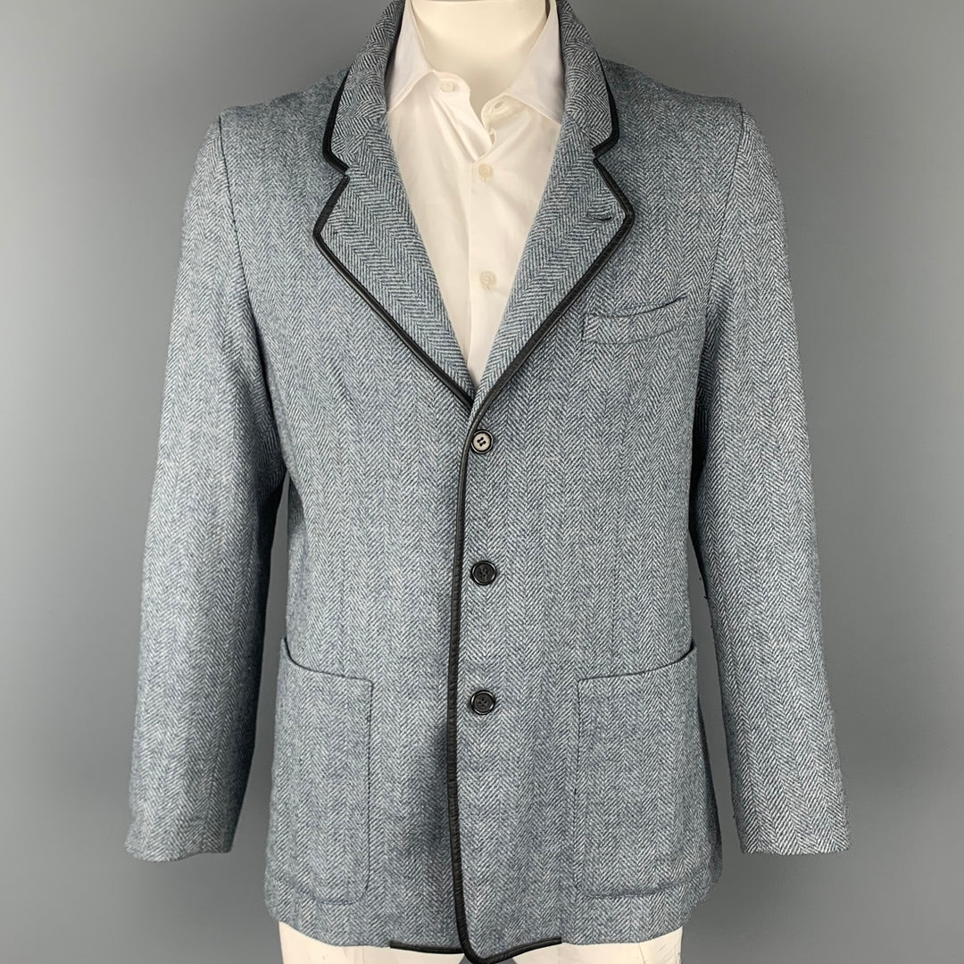 OBEDIENT SONS Size 44 Blue & Grey Herringbone Wool Blend Sport Coat