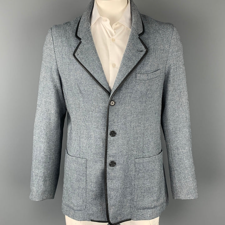 OBEDIENT SONS Taille 44 Manteau de sport en mélange de laine à chevrons bleu et gris