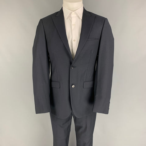 CALVIN KLEIN COLLECTION Size 36 Navy Grid Wool Peak Lapel Suit