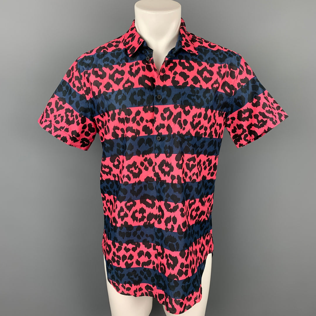 MARC by MARC JACOBS Size L Pink & Navy Leopard  Print Cotton Short Sleeve Shirt