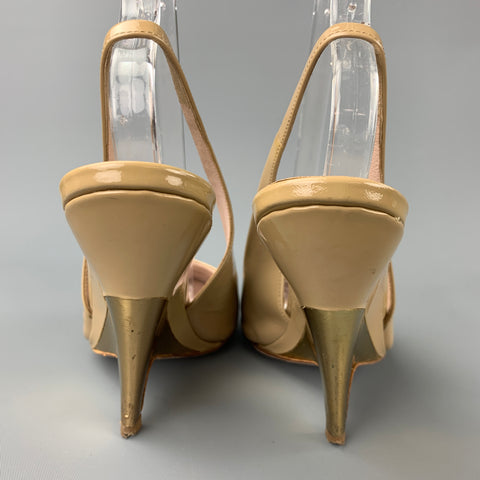 MIU MIU Size 5.5 Beige & Gold Patent Leather Pumps