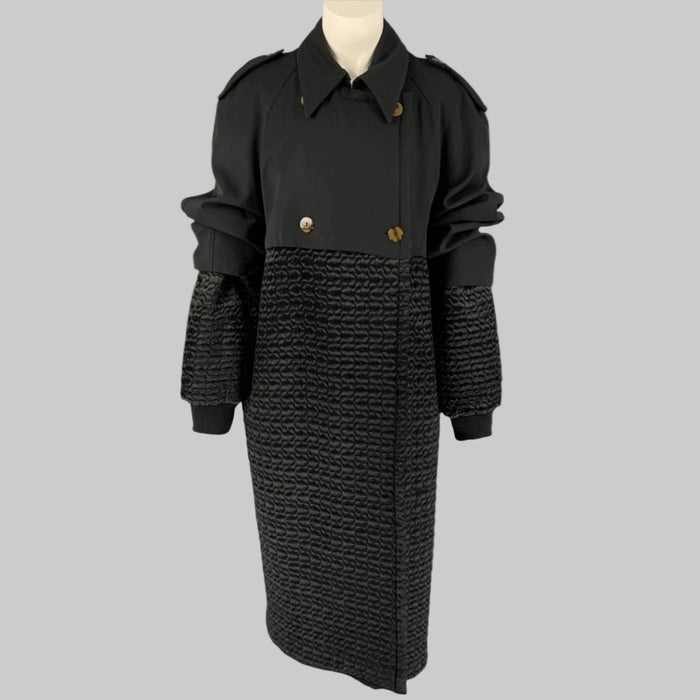 Vintage 1980's JEAN PAUL GAULTIER pour GIBO Black Quilted Double Breasted Trench Coat