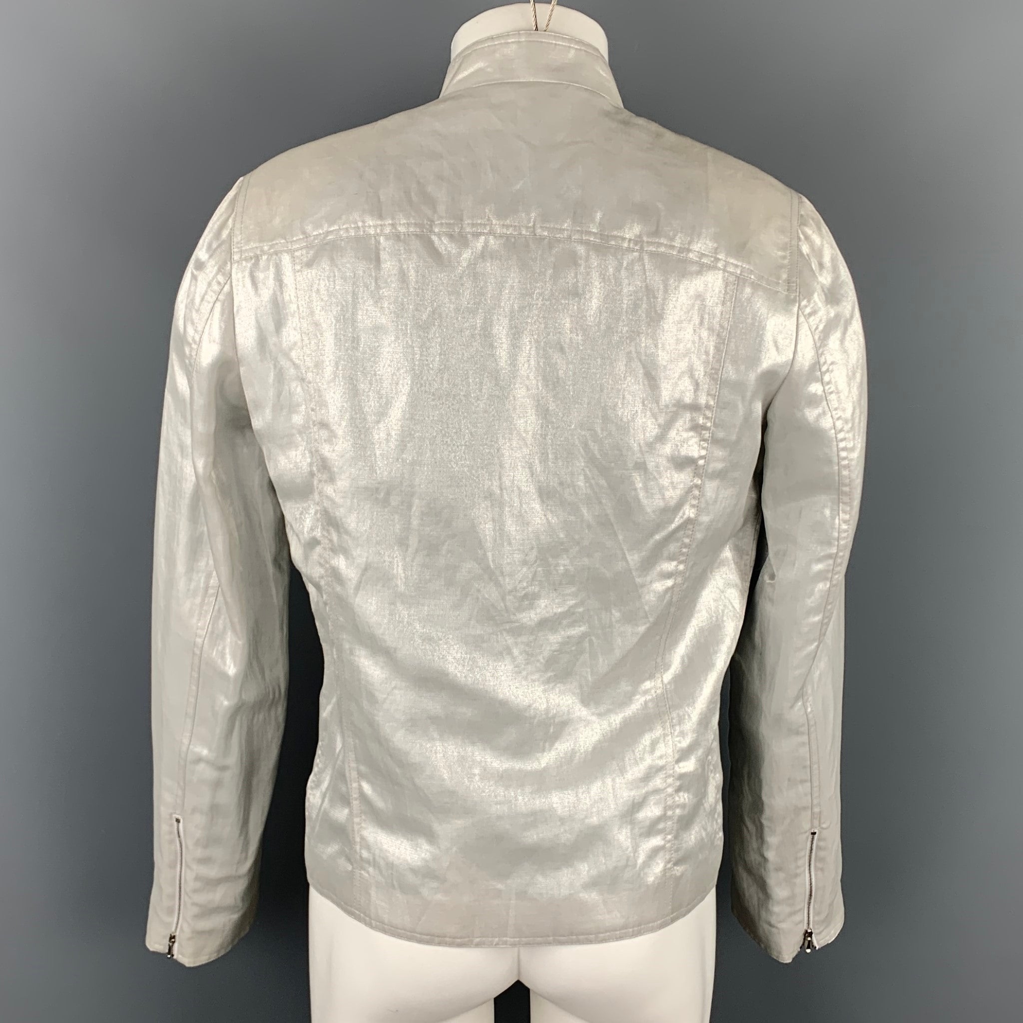 AGNÈS B. Size 42 Silver Metallic Linen Blend Zip Up Jacket – Sui