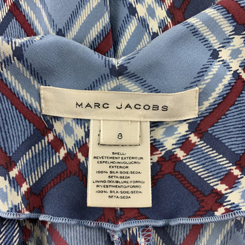 MARC JACOBS Size 8 Blue Plaid Silk Long Maxi Double Strap Dress