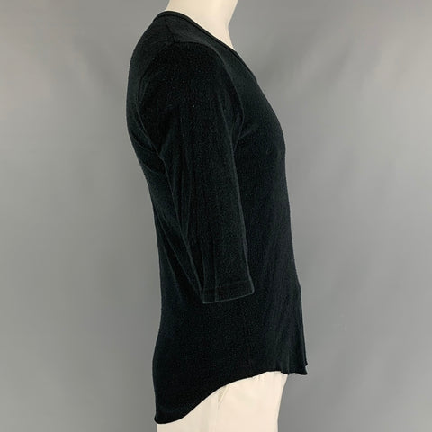 KAZUYUKI KUMAGAI Talla L Jersey negro liso de algodón y seda con mangas 3/4