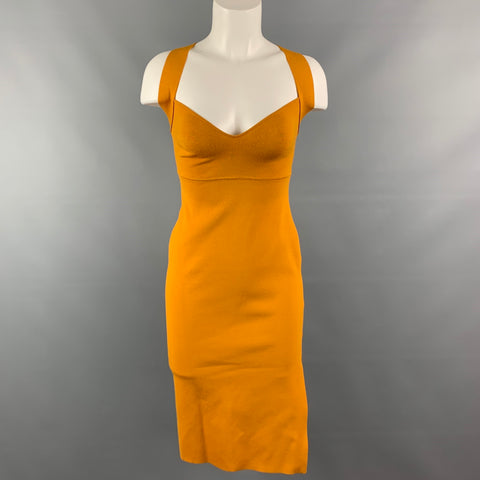 ZEYNEP ARCAY Size 4 Mustard Stretch Viscose Side Slit Cocktail Dress