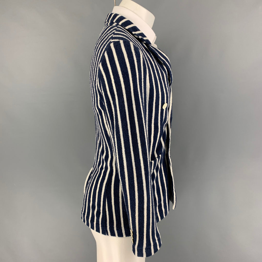 BARCOS Talla 36 Abrigo deportivo con solapa de pico de rizo con rayas verticales azul marino y blanco