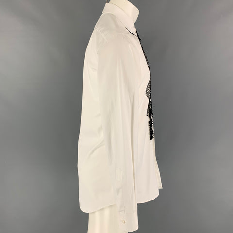 DSQUARED2 Size S White Black Applique Cotton Tuxedo Long Sleeve Shirt