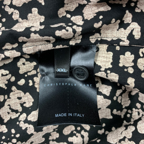 CHRISTOPHER KANE Size XXL Black & White Splattered Cotton Short Sleeve Shirt