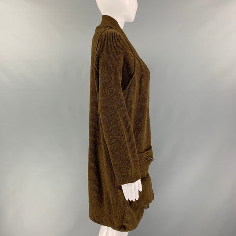 CHLOE Size S Brown Wool Zip & Snaps Cardigan