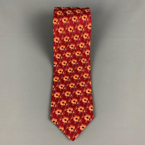 ERMENEGILDO ZEGNA Burgundy Orange Floral Silk Tie