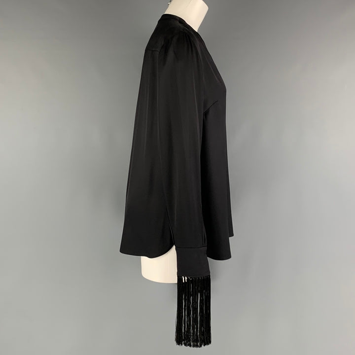 ALEXANDER MCQUEEN Size 4 Black Silk Solid Open Collar Blouse