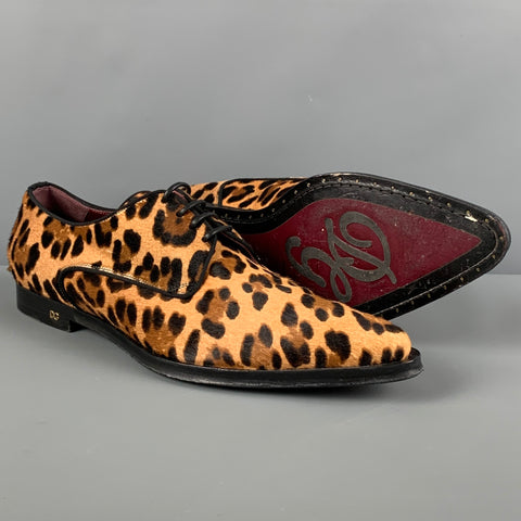 DOLCE & GABBANA Size 10.5 Tan Brown Leopard Print Leather Lace Up Shoes