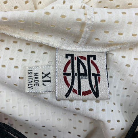 JEAN PAUL GAULTIER Size XL Cream Black Perforated Hooded Pullover