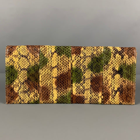 LEU LOCATI Green Beige Snake Skin Clutch Handbag