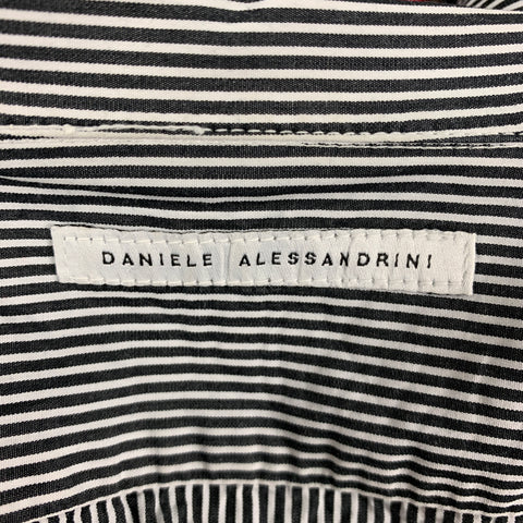 DANIELE ALESSANDRINI Size L White & Charcoal Stripe Cotton Short Sleeve Shirt