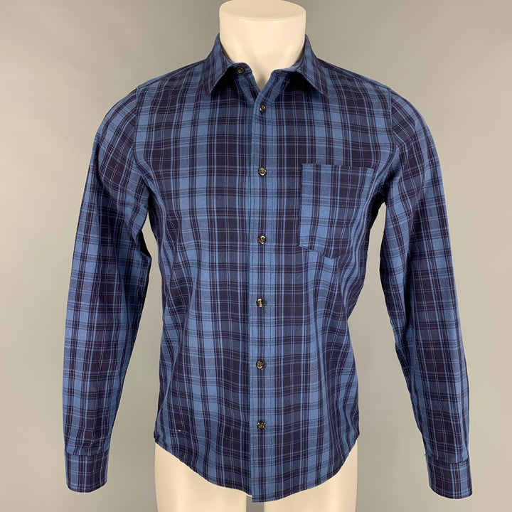 A.P.C. Size XS Blue Navy Plaid Cotton Button Down Long Sleeve Shirt