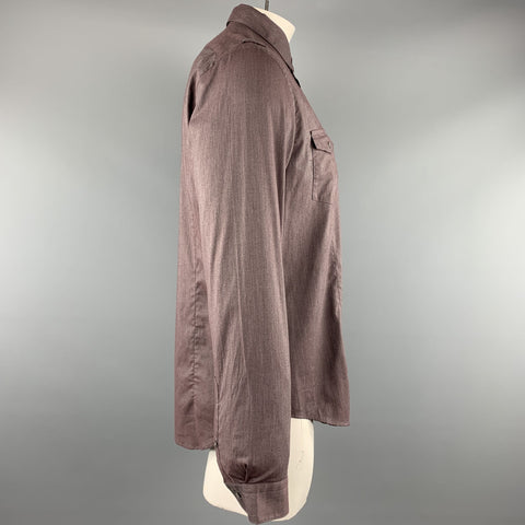 JOHN VARVATOS Size L Brown Solid Cotton Button Up Long Sleeve Shirt