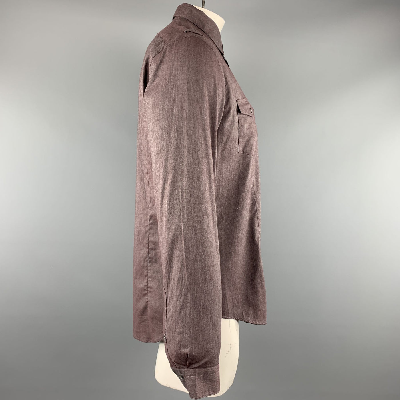 JOHN VARVATOS Size L Brown Solid Cotton Button Up Long Sleeve Shirt