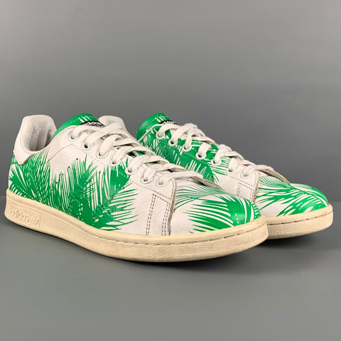 ADIDAS x Stan Smith Size 8.5 White Green Print Leather Sneakers