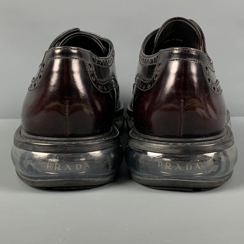 PRADA Size 10.5 Burgundy Perforated Leather Platform Lace Up Shoes