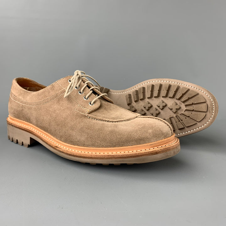 GRENSON Zapatos con cordones y punta dividida de ante color arena, talla 8