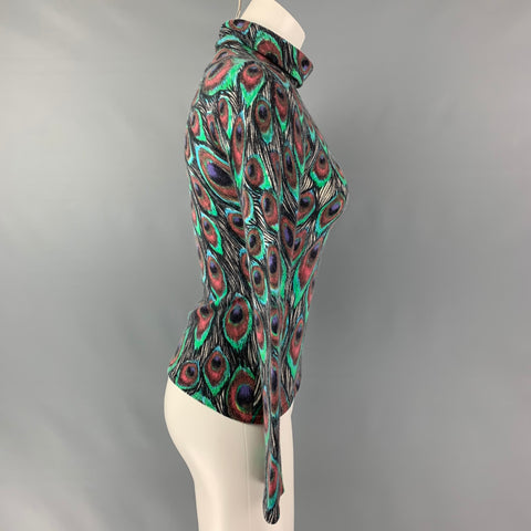 NEIMAN MARCUS Size S Multi-Color Cashmere Peacock Turtleneck Pullover - Womens