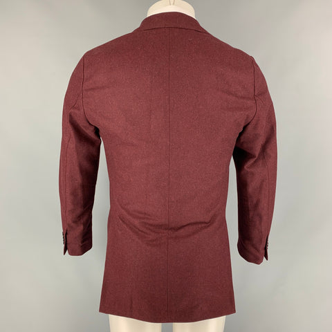 LARDINI Size 36 Burgundy Melange Wool Single Breasted Sport Coat