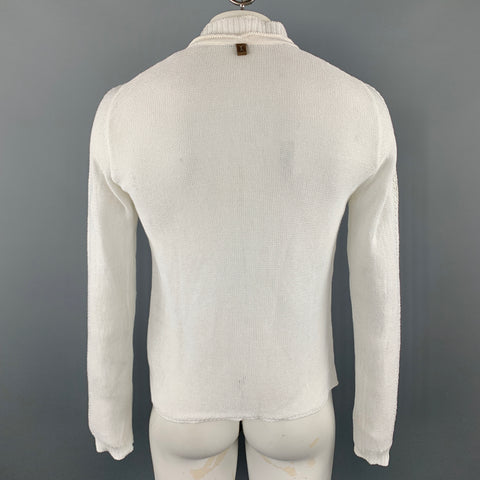 ICEBERG Size L White Knitted Linen / Cotton Drawstring Zip Up Jacket