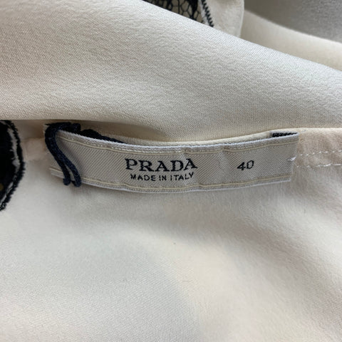 PRADA Size 4 Cream Black Silk Mixed Fabrics Camisole Dress Top