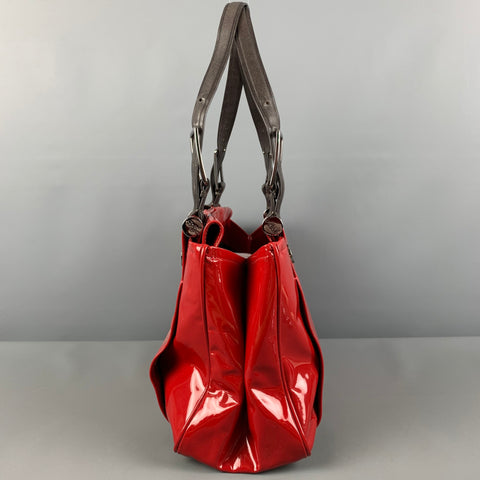ROGER VIVIER Red Brown Patent Leather Tote Handbag