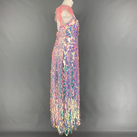 NEUBYRNE Vestido Mirabella con lentejuelas y paillettes de seda rosa talla M