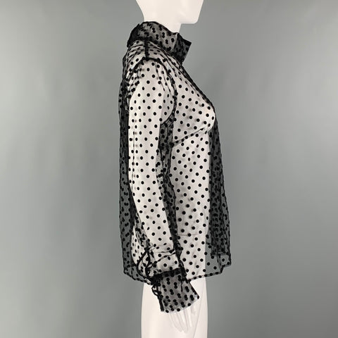 OFFICINE GENERALE Size L Black Polyamide Blend Dots High Collar Blouse