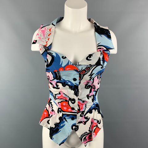 VIVIENNE WESTWOOD ANGLOMANIA Size 4 Multi-Color Abstract Cotton Peplum Blouse
